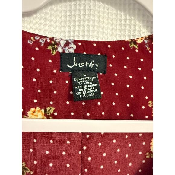 NWT Women's L Cottagecore Floral Polka Dot V Gold Zip Elastic Tie Waist Dress - Picture 6 of 10